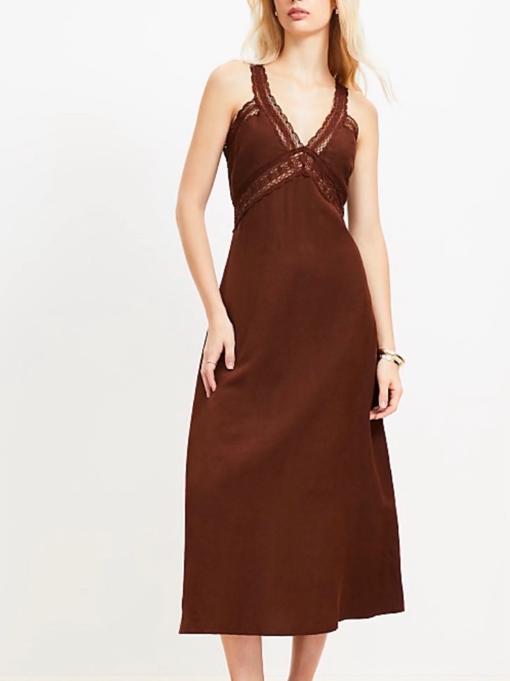 Lace Trim Linen Blend Midi Dress